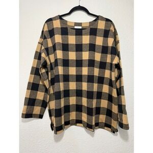 J. Jill XL Women's Tan & Black Buffalo Check Knit Sweater Relaxed Fit
